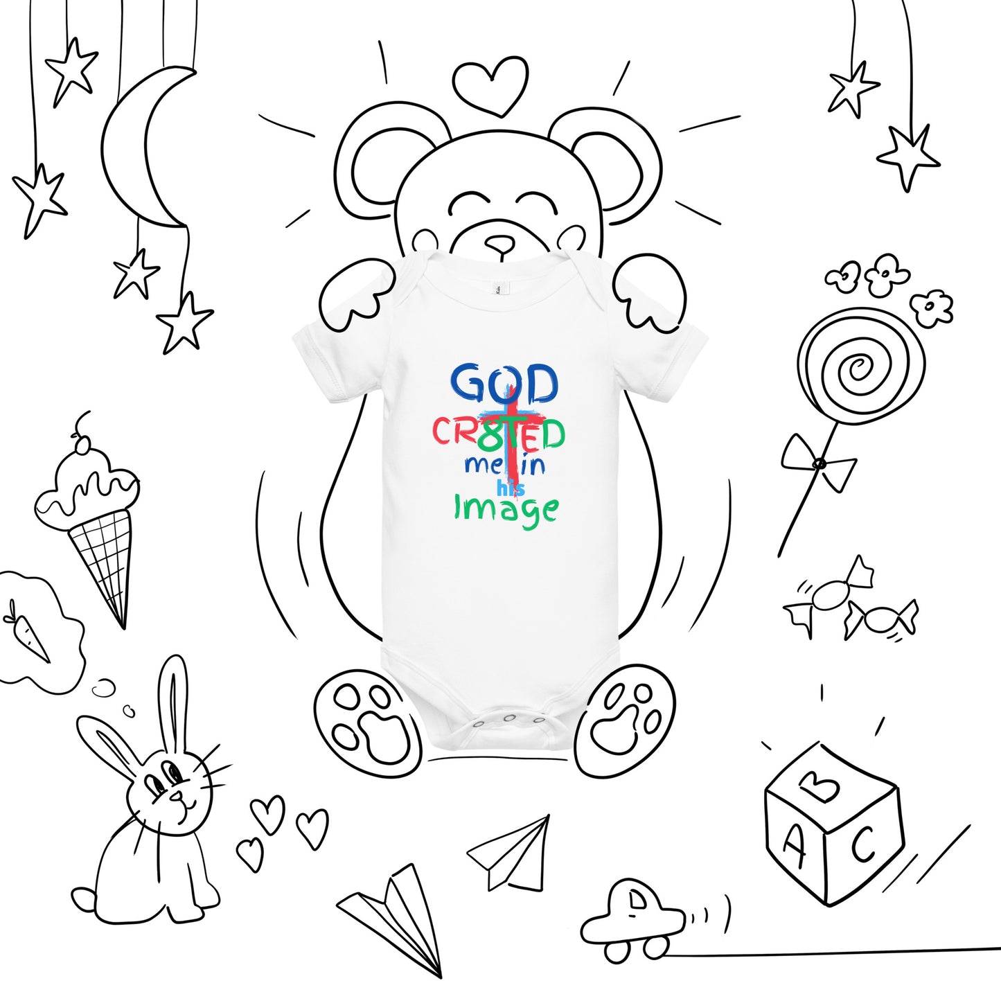 "God CR8tED me in his Image " Baby short sleeve one piece - God's Armor Wear