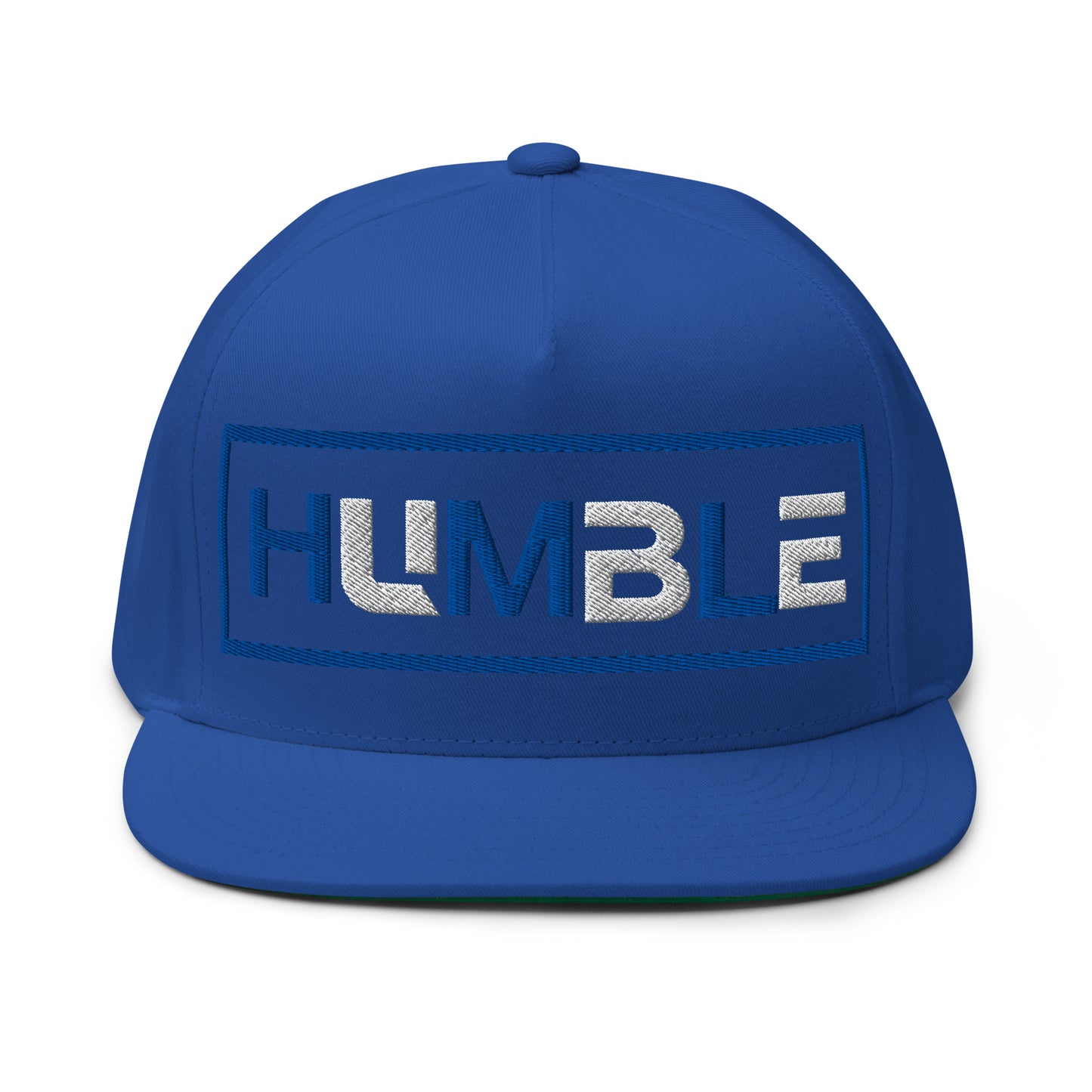 "Humble" Five - Panel Cotton Twill Flat Bill {blu/wht font} - God's Armor Wear #humble #hats #snapback#fivepanel