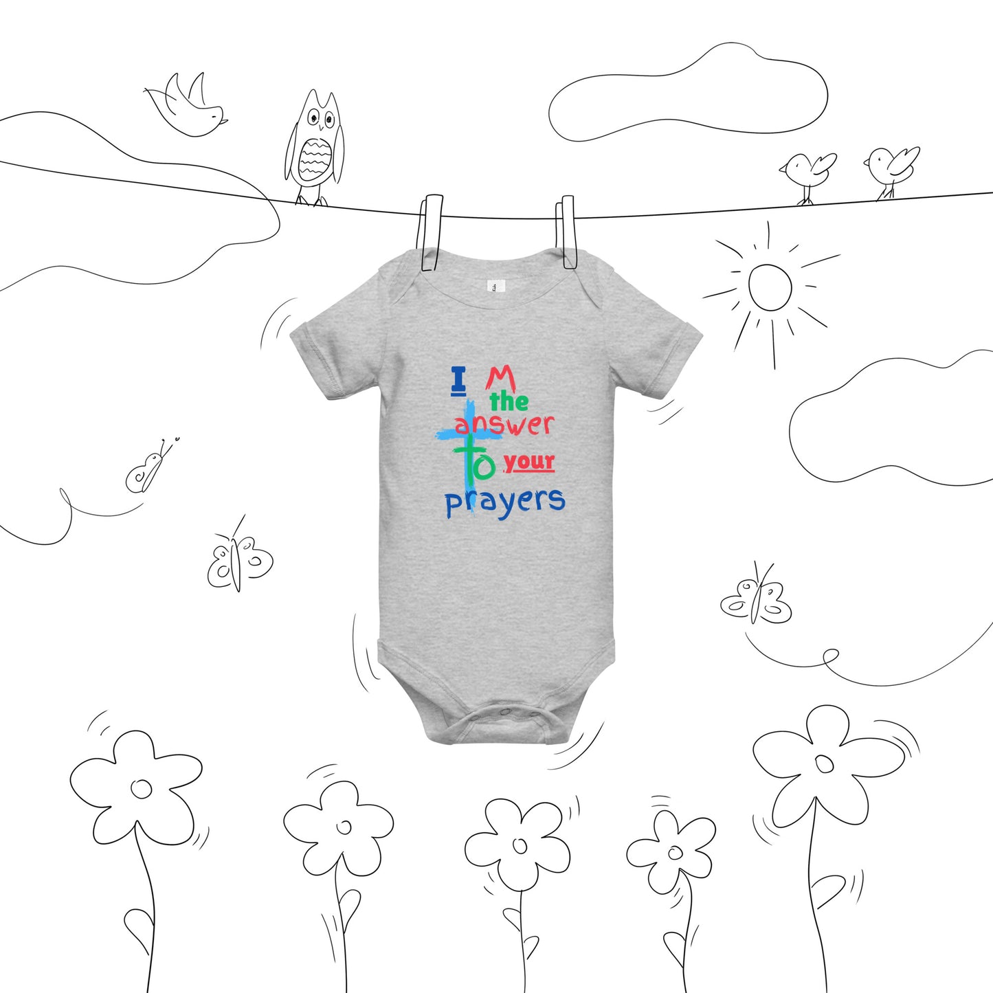 "I M the answer to your Prayers" Baby short sleeve one piece - God's Armor Wear