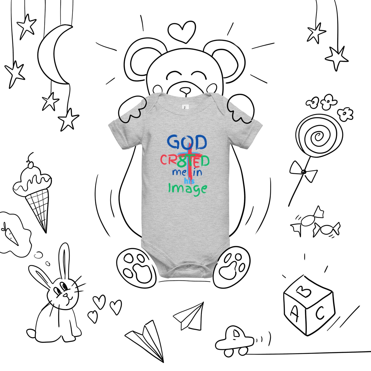 "God CR8tED me in his Image " Baby short sleeve one piece - God's Armor Wear