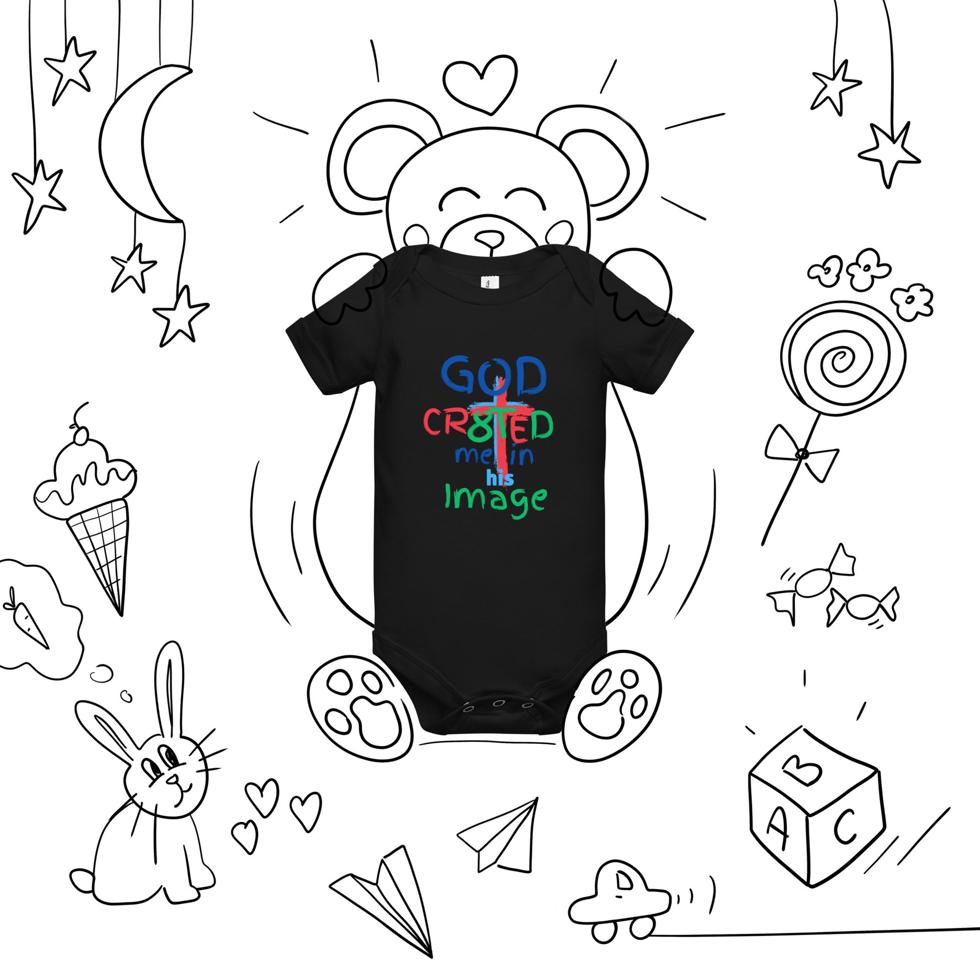 "God CR8tED me in his Image " Baby short sleeve one piece - God's Armor Wear