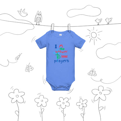 "I M the answer to your Prayers" Baby short sleeve one piece - God's Armor Wear