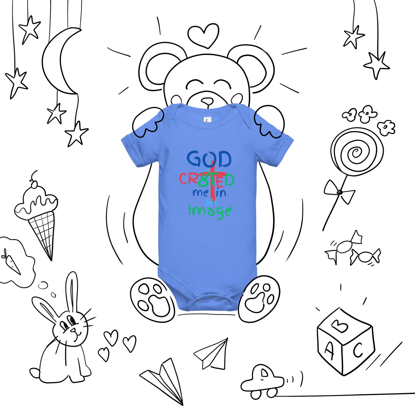 "God CR8tED me in his Image " Baby short sleeve one piece - God's Armor Wear