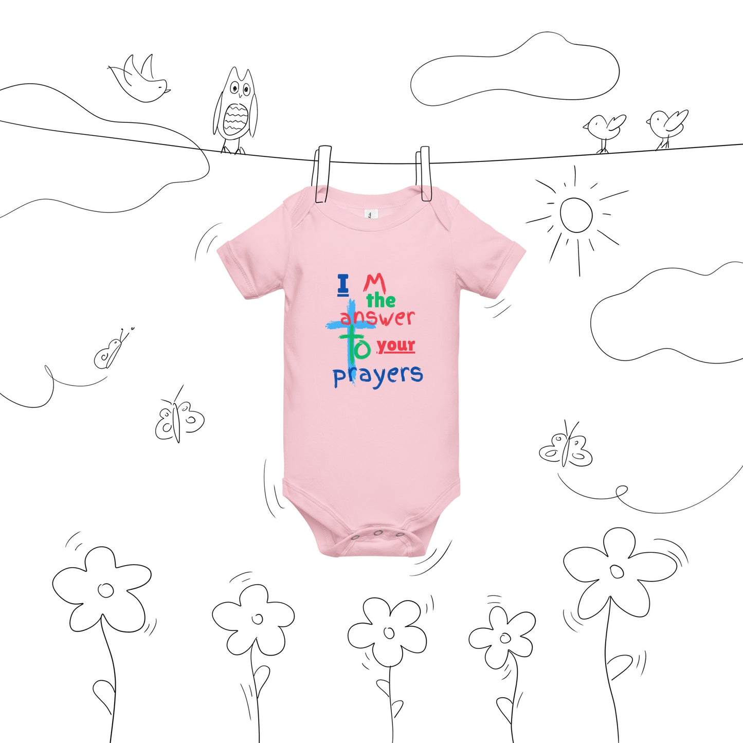 "I M the answer to your Prayers" Baby short sleeve one piece - God's Armor Wear
