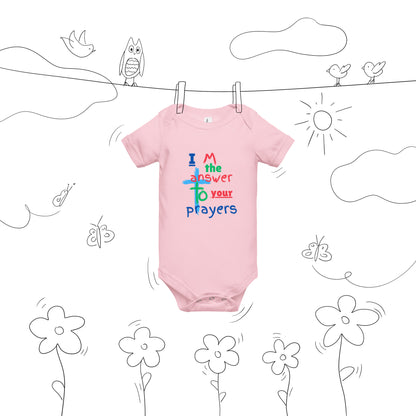 "I M the answer to your Prayers" Baby short sleeve one piece - God's Armor Wear