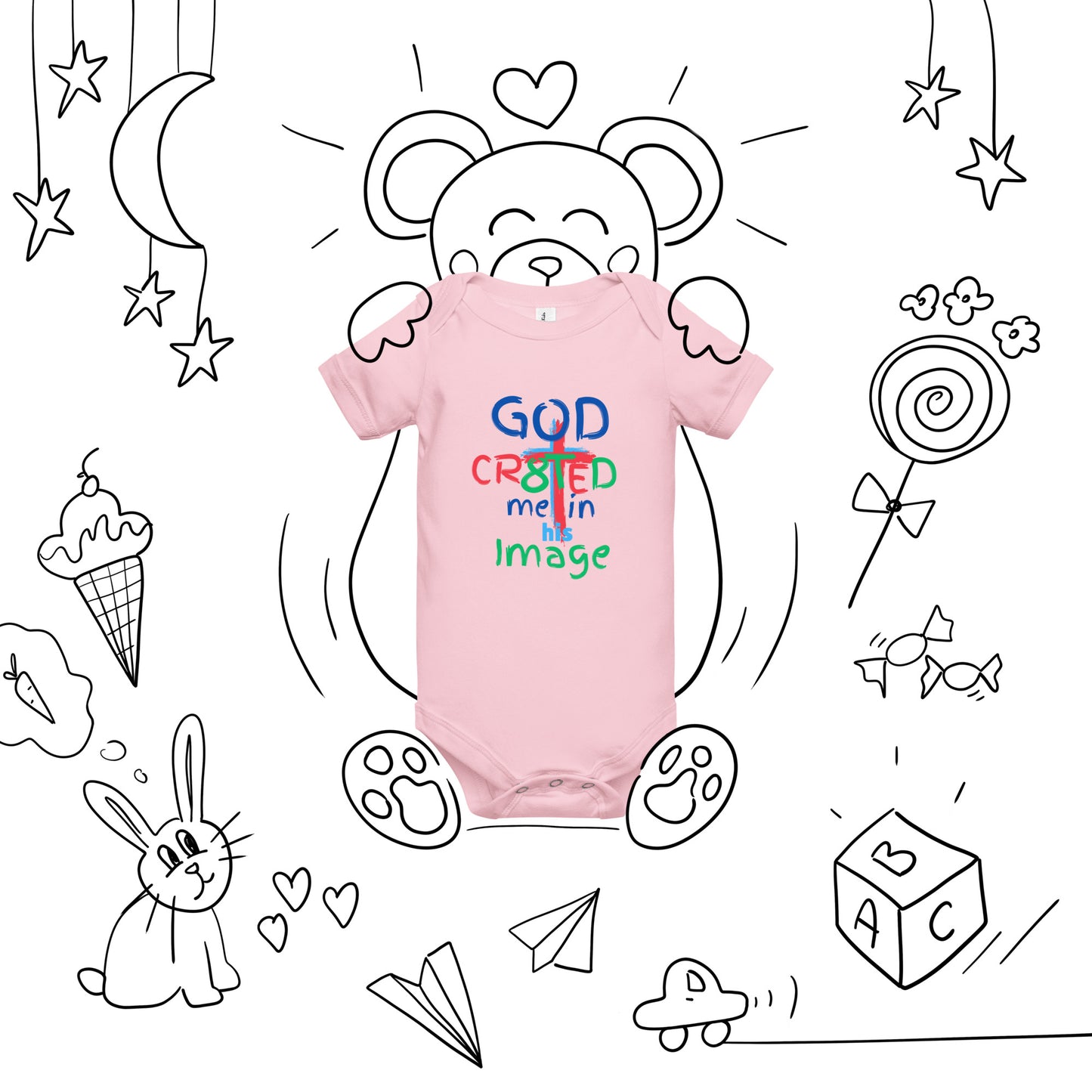 "God CR8tED me in his Image " Baby short sleeve one piece - God's Armor Wear