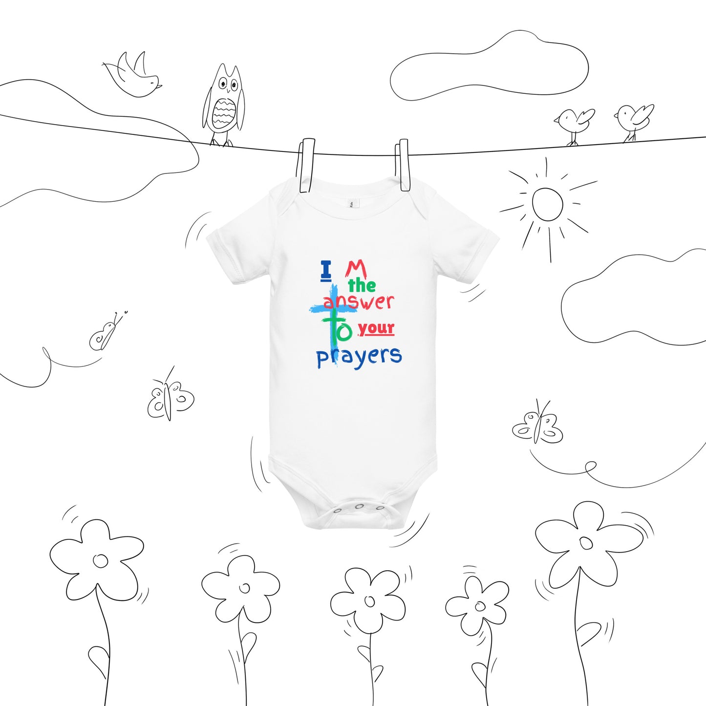 "I M the answer to your Prayers" Baby short sleeve one piece - God's Armor Wear