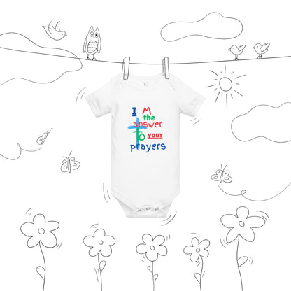 "I M the answer to your Prayers" Baby short sleeve one piece - God's Armor Wear