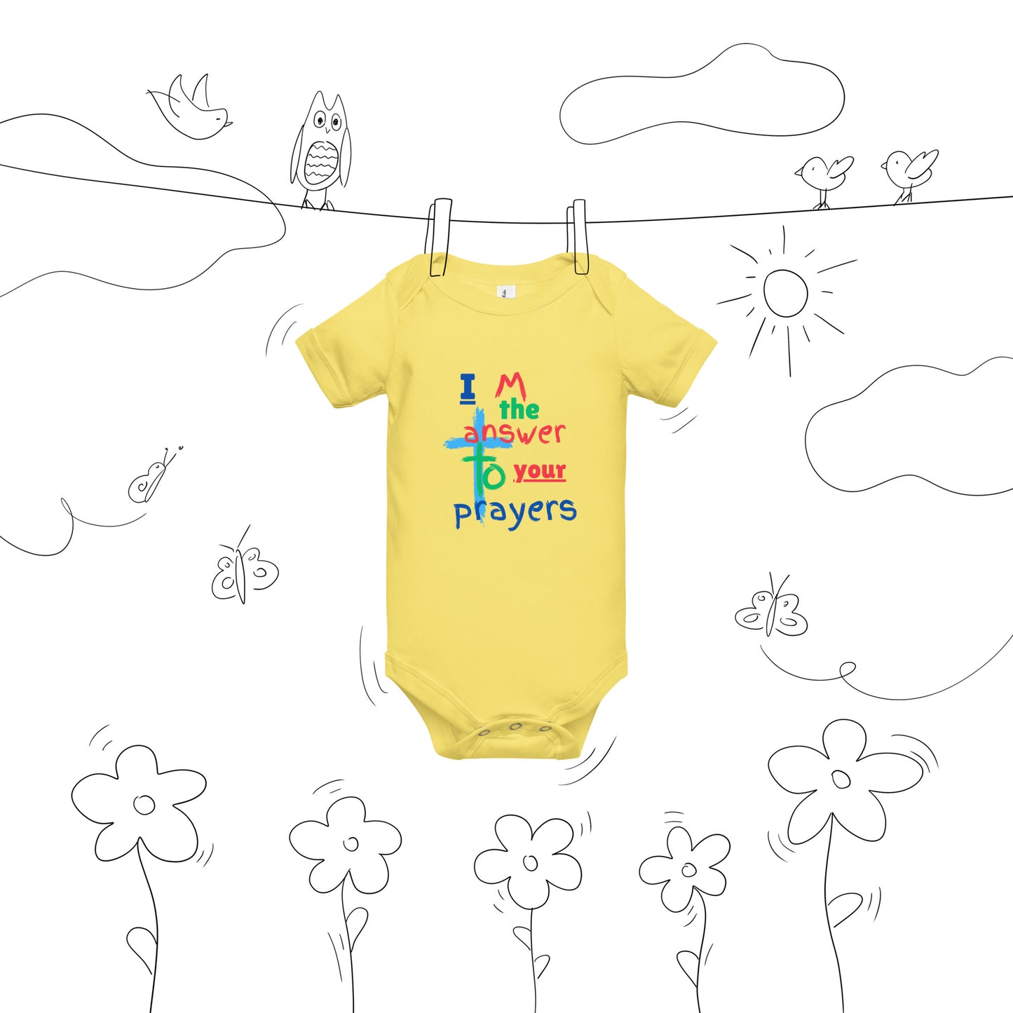 "I M the answer to your Prayers" Baby short sleeve one piece - God's Armor Wear