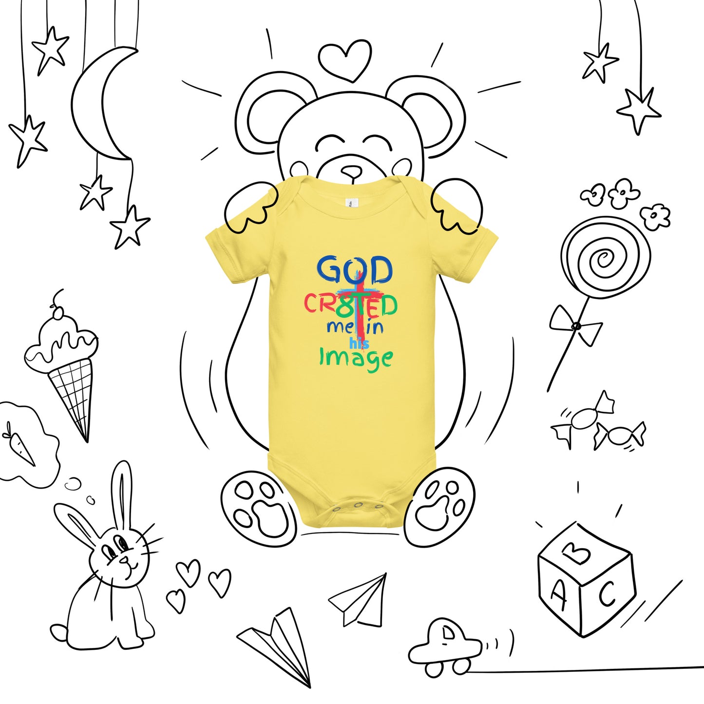 "God CR8tED me in his Image " Baby short sleeve one piece - God's Armor Wear
