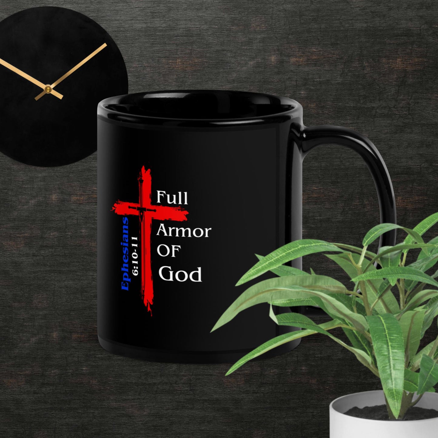 "Full Armor of God" Black Glossy Coffee Mug - God's Armor Wear