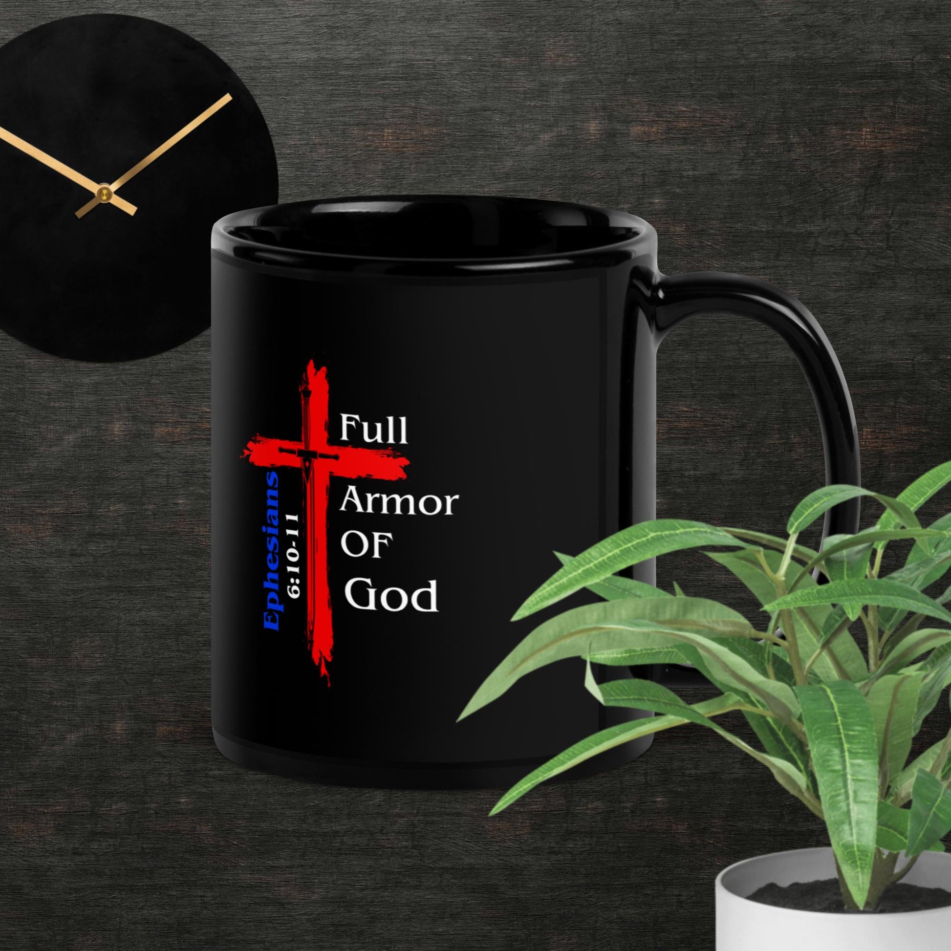 "Full Armor of God" Black Glossy Coffee Mug - God's Armor Wear