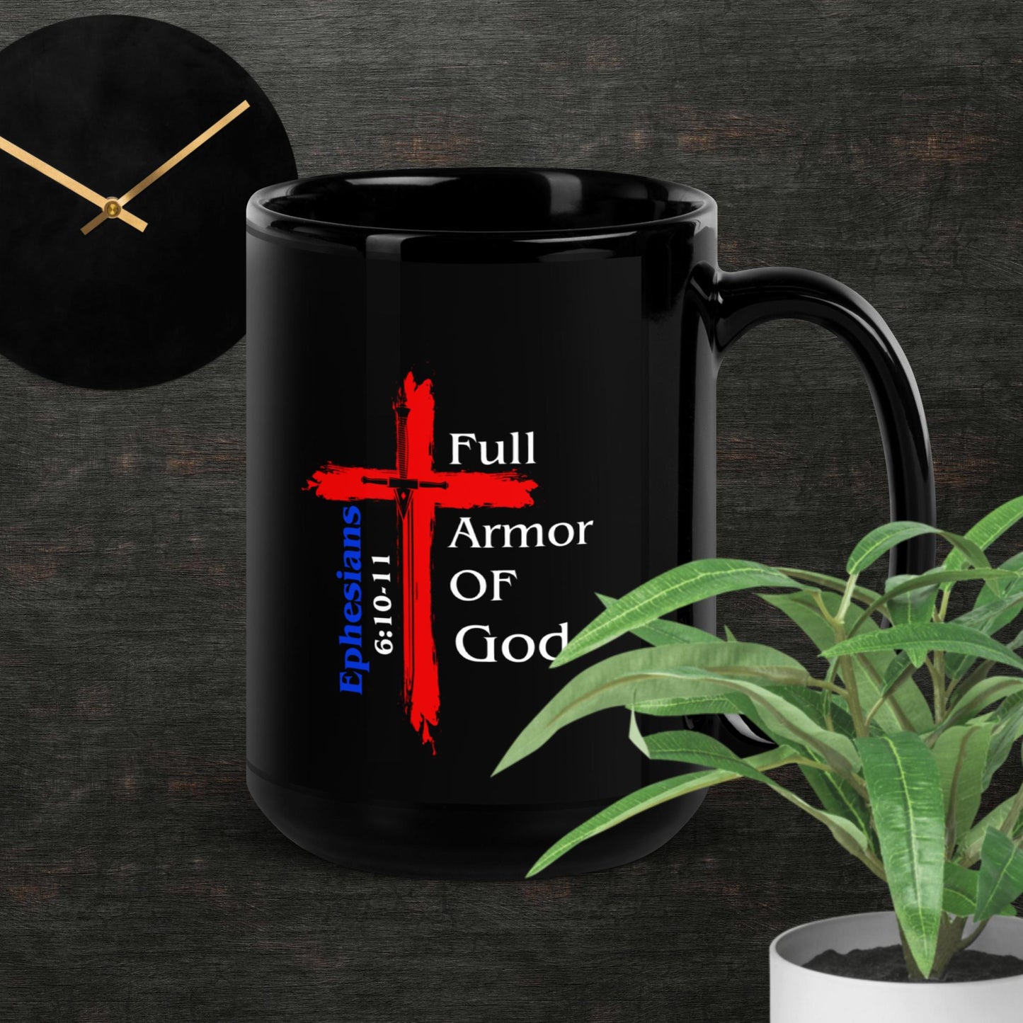 "Full Armor of God" Black Glossy Coffee Mug - God's Armor Wear