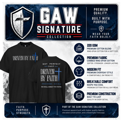 Driven By Faith™ Signature Heavyweight Tee | Proverbs 3:5–6 - God's Armor Wear