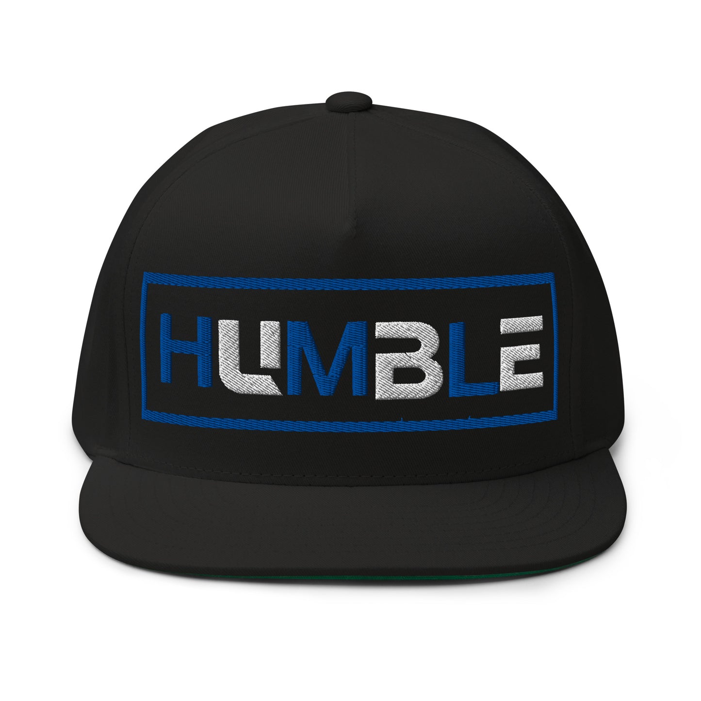 "Humble" Five - Panel Cotton Twill Flat Bill {blu/wht font} - God's Armor Wear #humble #hats #snapback#fivepanel