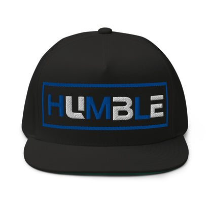 "Humble" Five - Panel Cotton Twill Flat Bill {blu/wht font} - God's Armor Wear #humble #hats #snapback#fivepanel