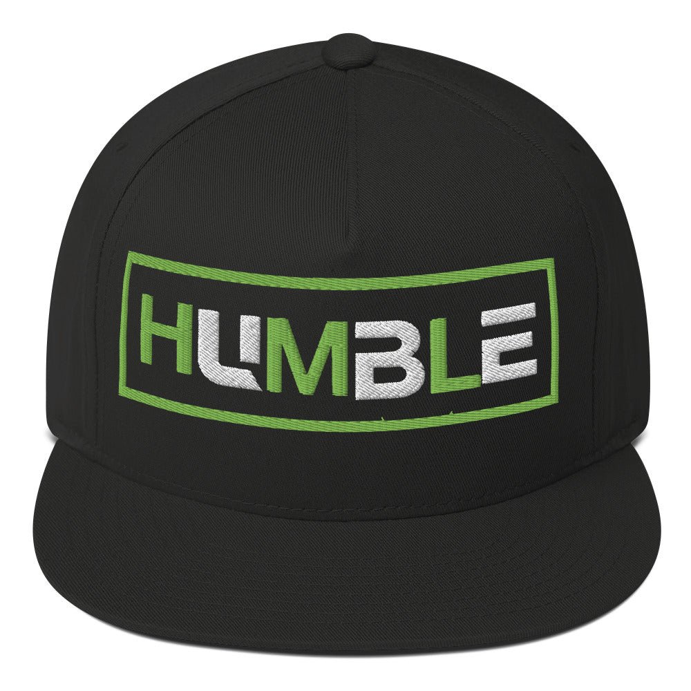 Five - Panel HUMBLE Black Cotton Twill Flat Bill White/Grn Embroidery Hat - God's Armor Wear