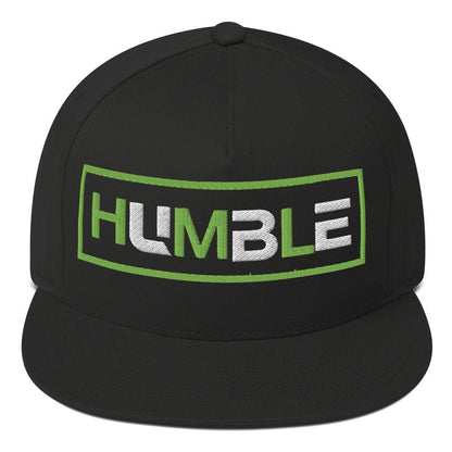 Five - Panel HUMBLE Black Cotton Twill Flat Bill White/Grn Embroidery Hat - God's Armor Wear