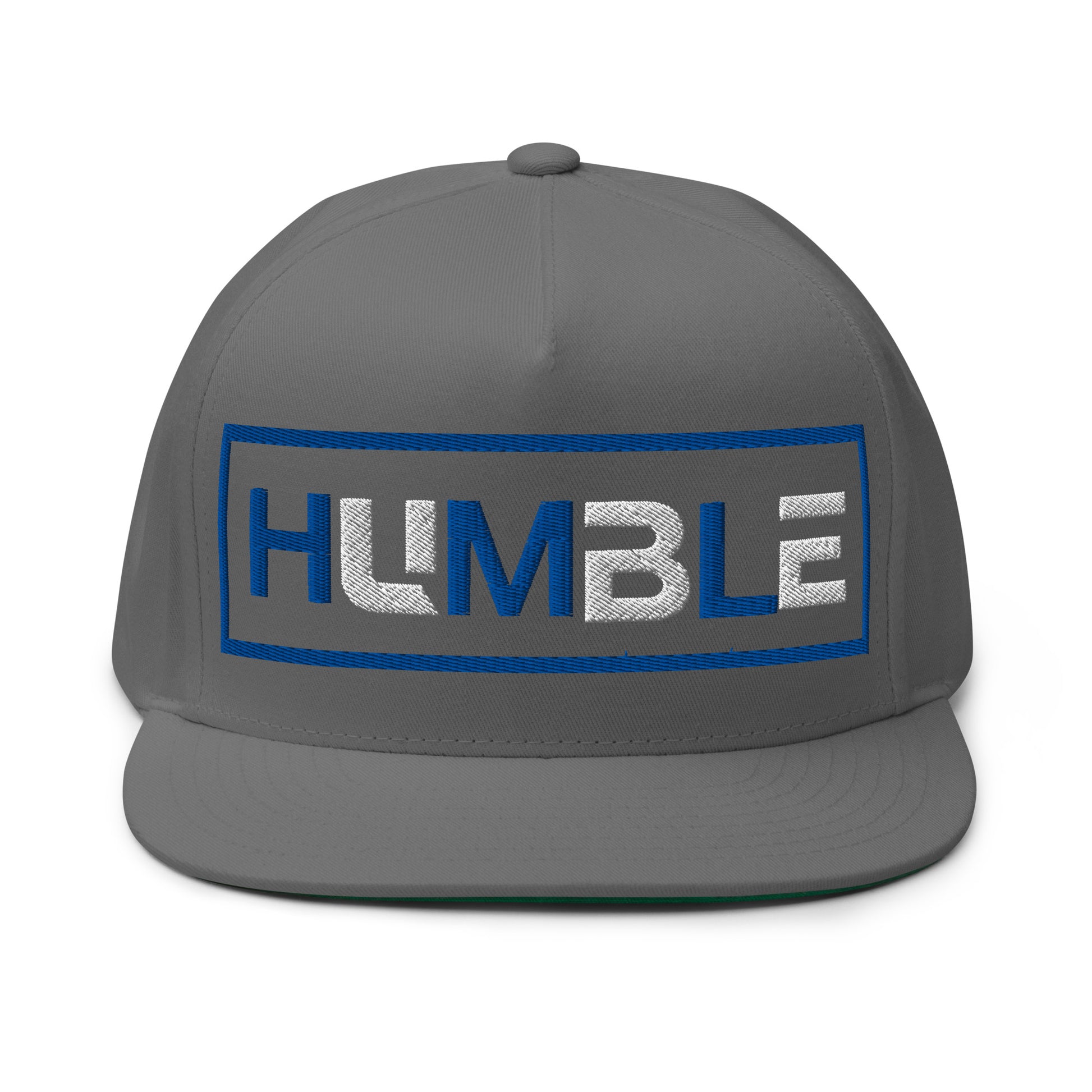 "Humble" Five - Panel Cotton Twill Flat Bill {blu/wht font} - God's Armor Wear #humble #hats #snapback#fivepanel