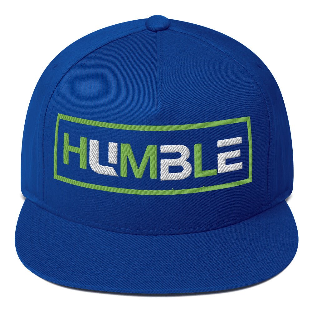 Five - Panel Blue HUMBLE Cotton Twill Flat Bill Hat White/Grn Embroidery - God's Armor Wear