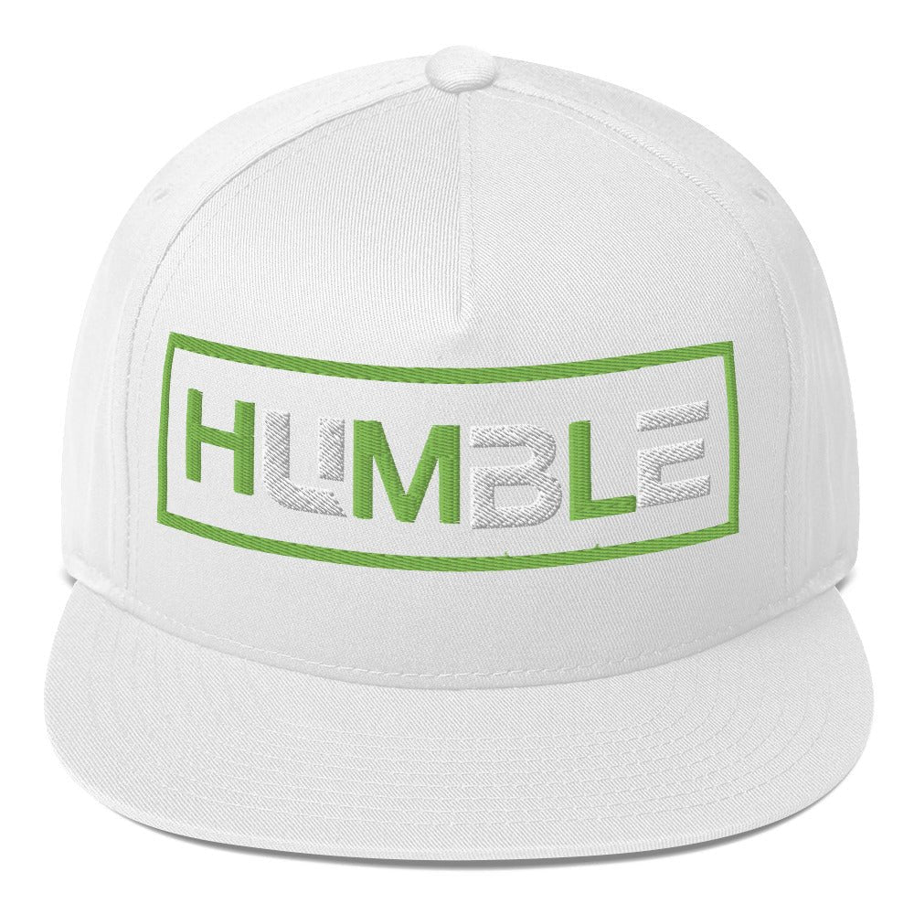 HUMBLE Five - Panel White Cotton Twill Flat Bill White/Grn Embroidered Lettering - God's Armor Wear