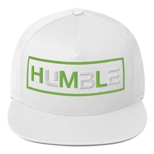 HUMBLE Five - Panel White Cotton Twill Flat Bill White/Grn Embroidered Lettering - God's Armor Wear