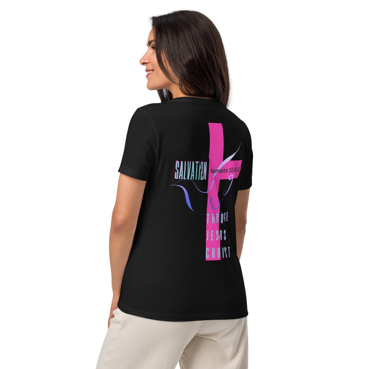 Romans 10:9–10 Women’s Relaxed V - Neck | Confess. Believe. Be Saved. - God's Armor Wear