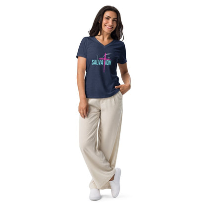 Romans 10:9–10 Women’s Relaxed V - Neck | Confess. Believe. Be Saved. - God's Armor Wear