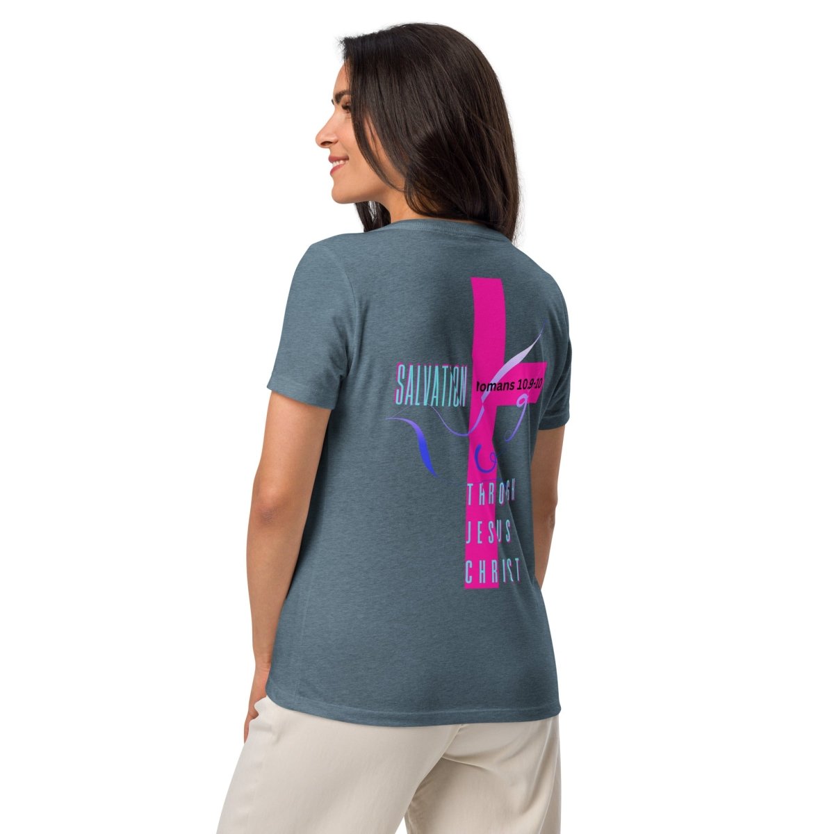 Romans 10:9–10 Women’s Relaxed V - Neck | Confess. Believe. Be Saved. - God's Armor Wear