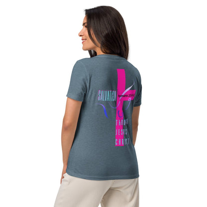 Romans 10:9–10 Women’s Relaxed V - Neck | Confess. Believe. Be Saved. - God's Armor Wear