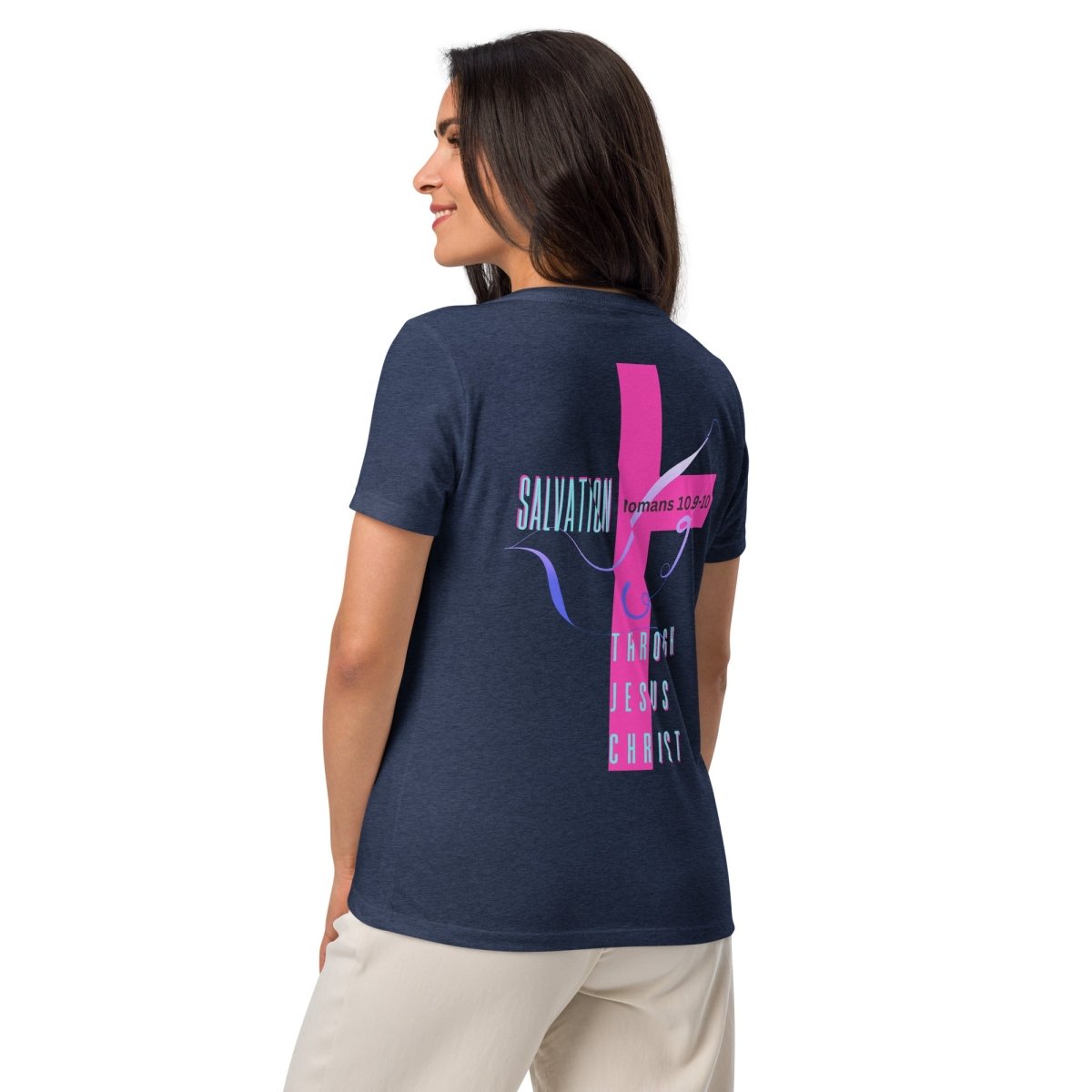 Romans 10:9–10 Women’s Relaxed V - Neck | Confess. Believe. Be Saved. - God's Armor Wear