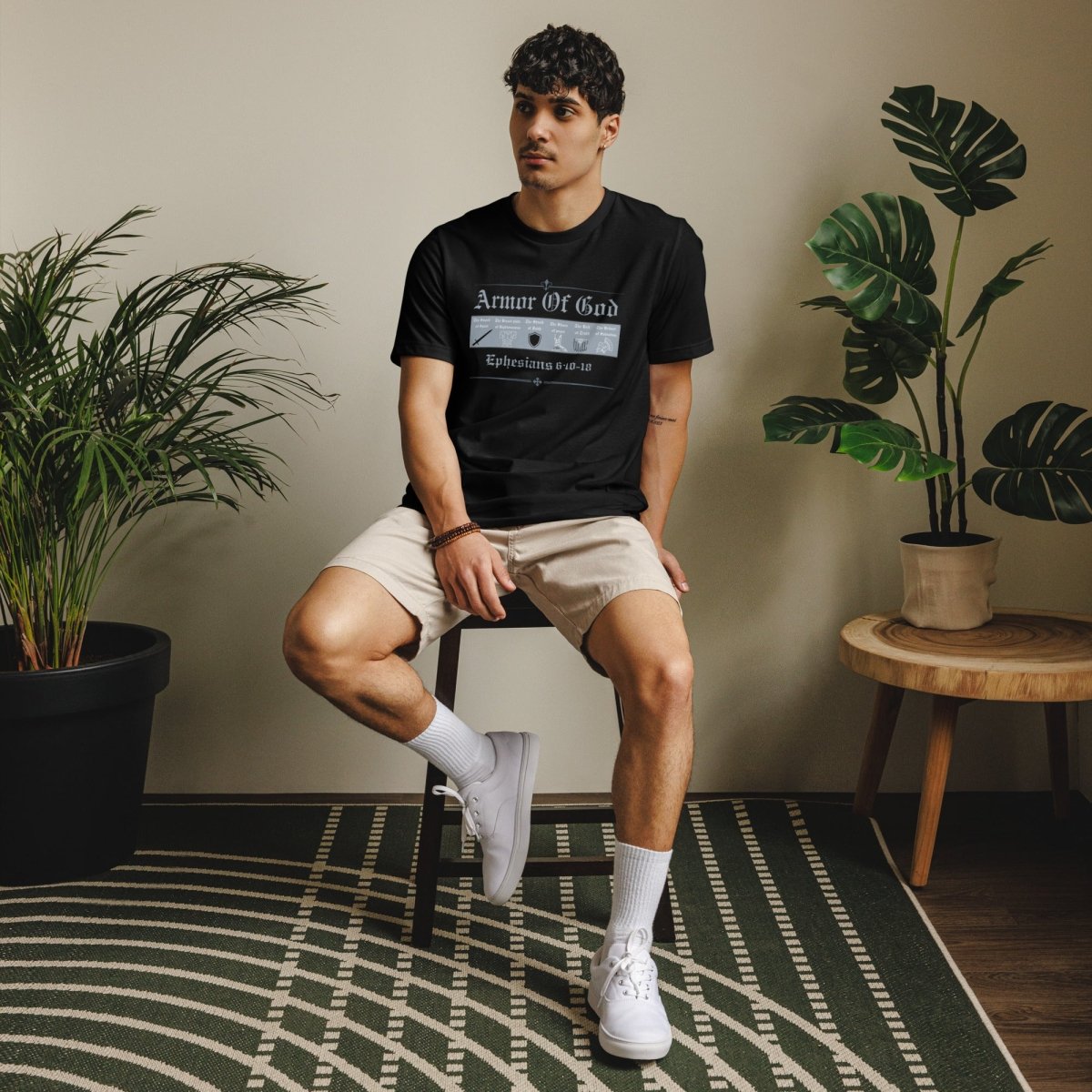 Armor of God symbols eco t-shirt with faith-based Christian graphics