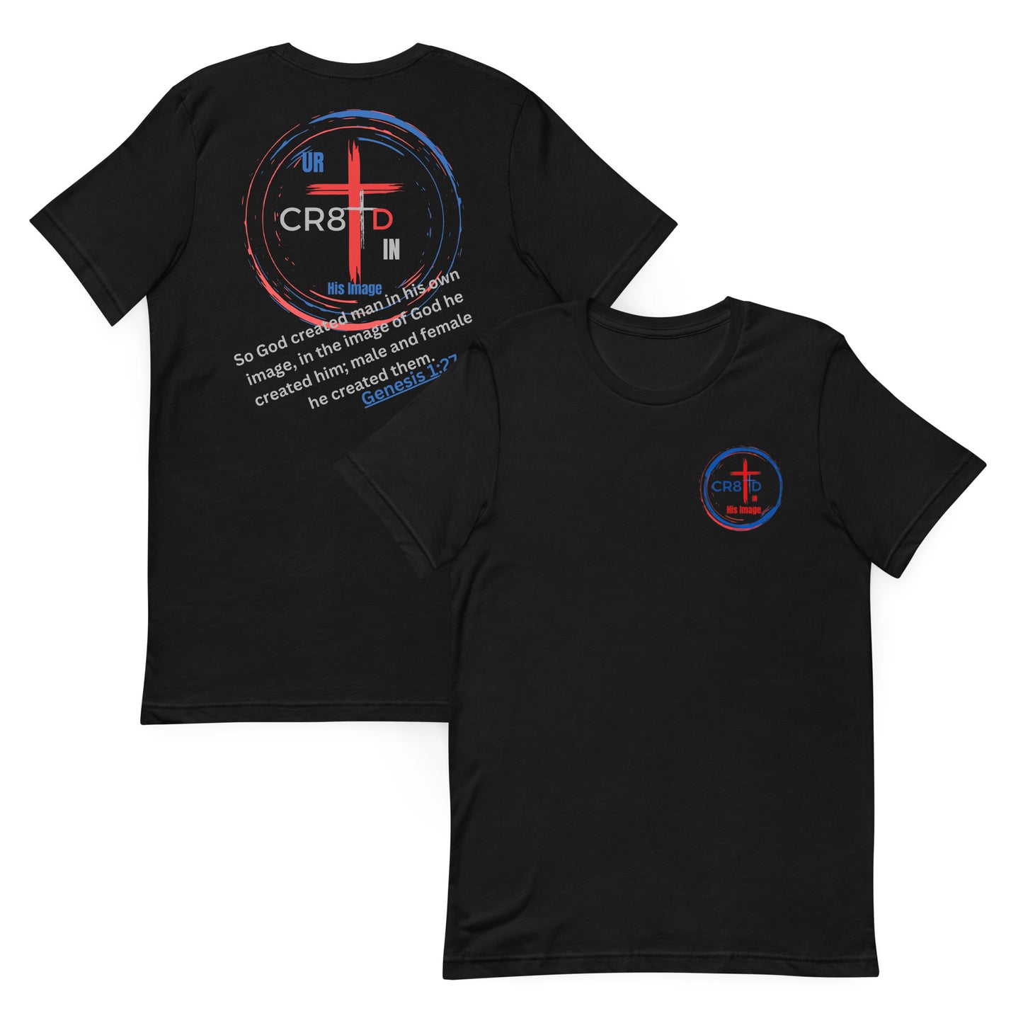 "CR8TD in His Image" Black eco t-shirt that is faith-driven apparel that makes an impact God's Armor Wear