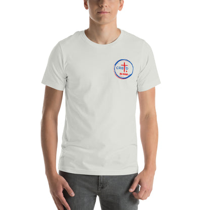 "CR8TD in His Image" gray eco t-shirt that is faith-driven apparel that makes an impact  for a purpose God's Armor Wear
