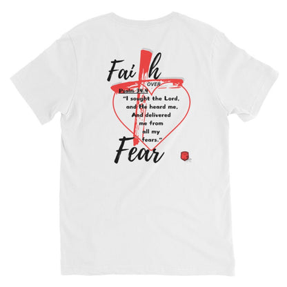 "Faith over Fear" Pre Shrunk Heart Short Sleeve V - Neck T-Shirt Blk/RD BC - 3005 - God's Armor Wear
