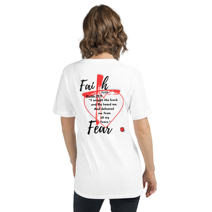 "Faith over Fear" Pre Shrunk Heart Short Sleeve V - Neck T-Shirt Blk/RD BC - 3005 - God's Armor Wear