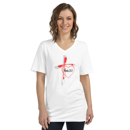 "Faith over Fear" Pre Shrunk Heart Short Sleeve V - Neck T-Shirt Blk/RD BC - 3005 - God's Armor Wear
