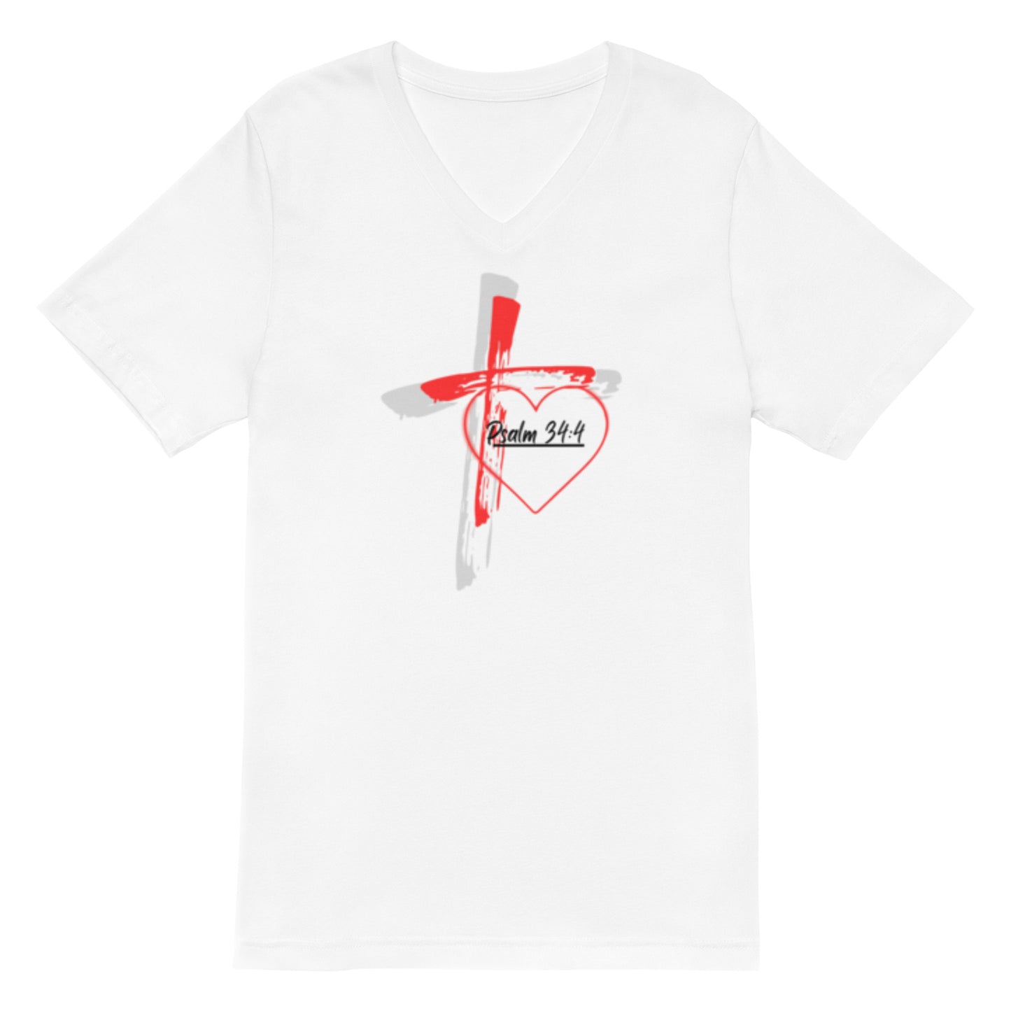 "Faith over Fear" Pre Shrunk Heart Short Sleeve V - Neck T-Shirt Blk/RD BC - 3005 - God's Armor Wear