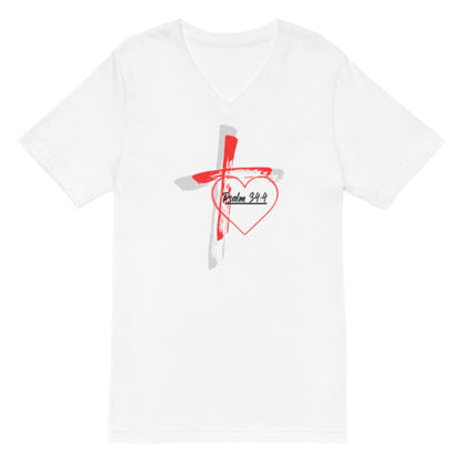 "Faith over Fear" Pre Shrunk Heart Short Sleeve V - Neck T-Shirt Blk/RD BC - 3005 - God's Armor Wear