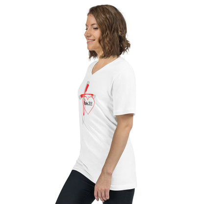 "Faith over Fear" Pre Shrunk Heart Short Sleeve V - Neck T-Shirt Blk/RD BC - 3005 - God's Armor Wear