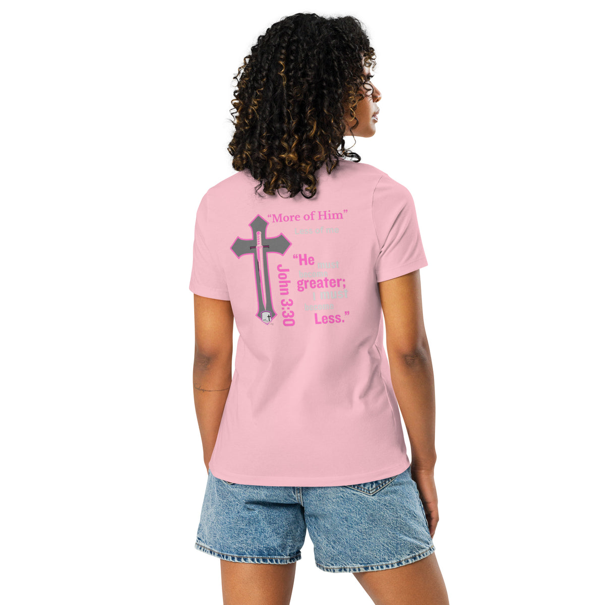 "More of Him; Less of Me" Relaxed fit Women's Relaxed T-Shirt Bc - 6400 - God's Armor Wear