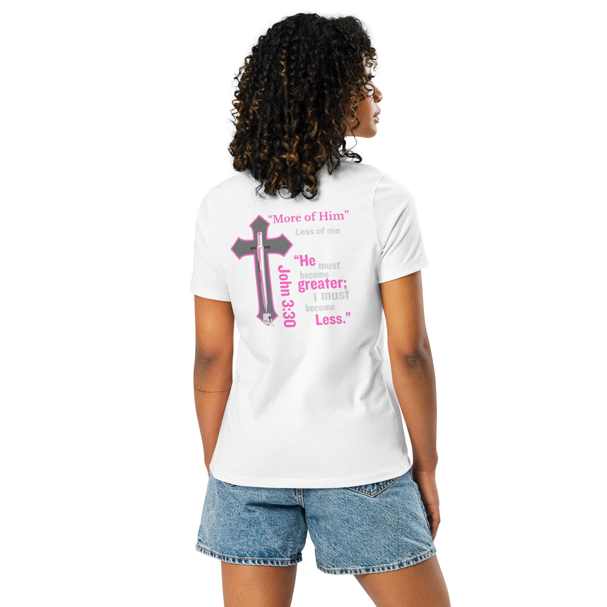 "More of Him; Less of Me" Relaxed fit Women's Relaxed T-Shirt Bc - 6400 - God's Armor Wear